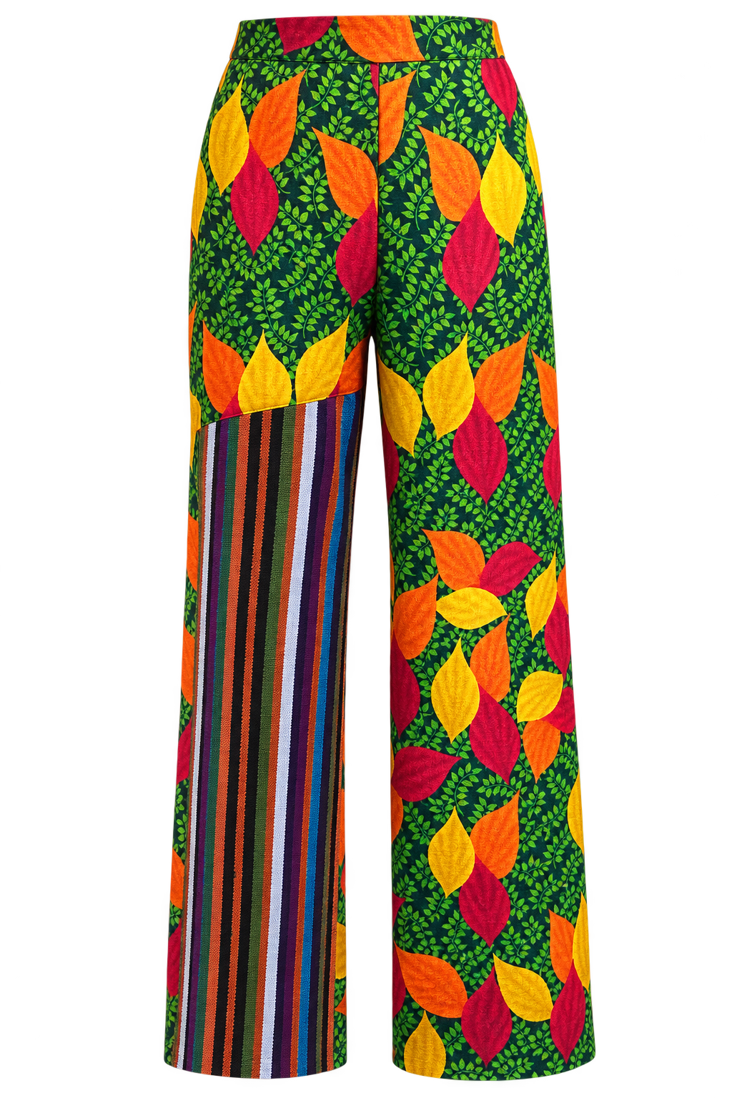 Vibrant Botanical Patchwork Wide-Leg Trousers
